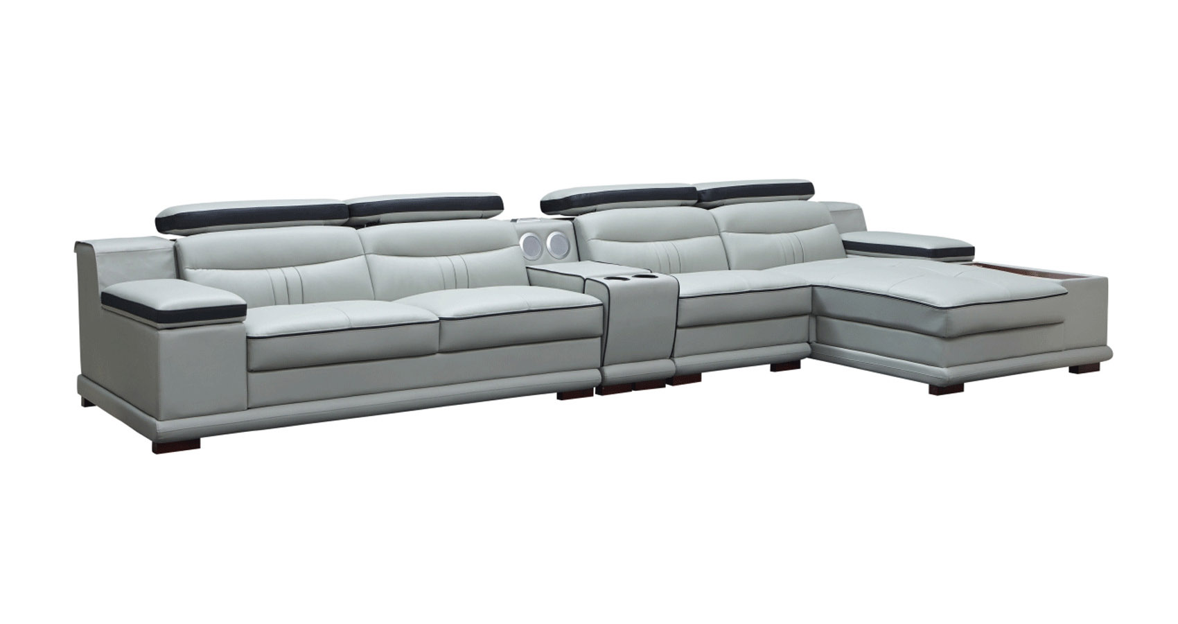 Unique Leather Two-Tone Grey and Chocolate Sectional Sofa - Click Image to Close