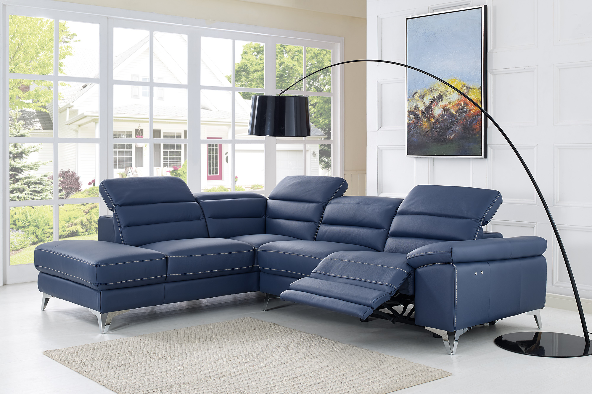 blue leather corner sofa
