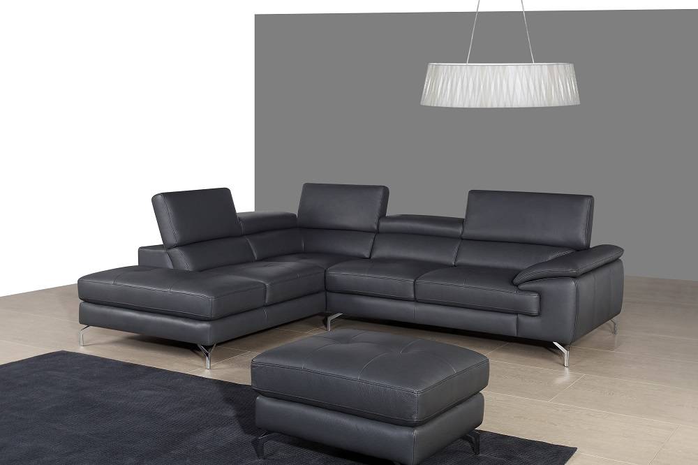 Remarkable Black or Red Italian Leather Sectional Sofa