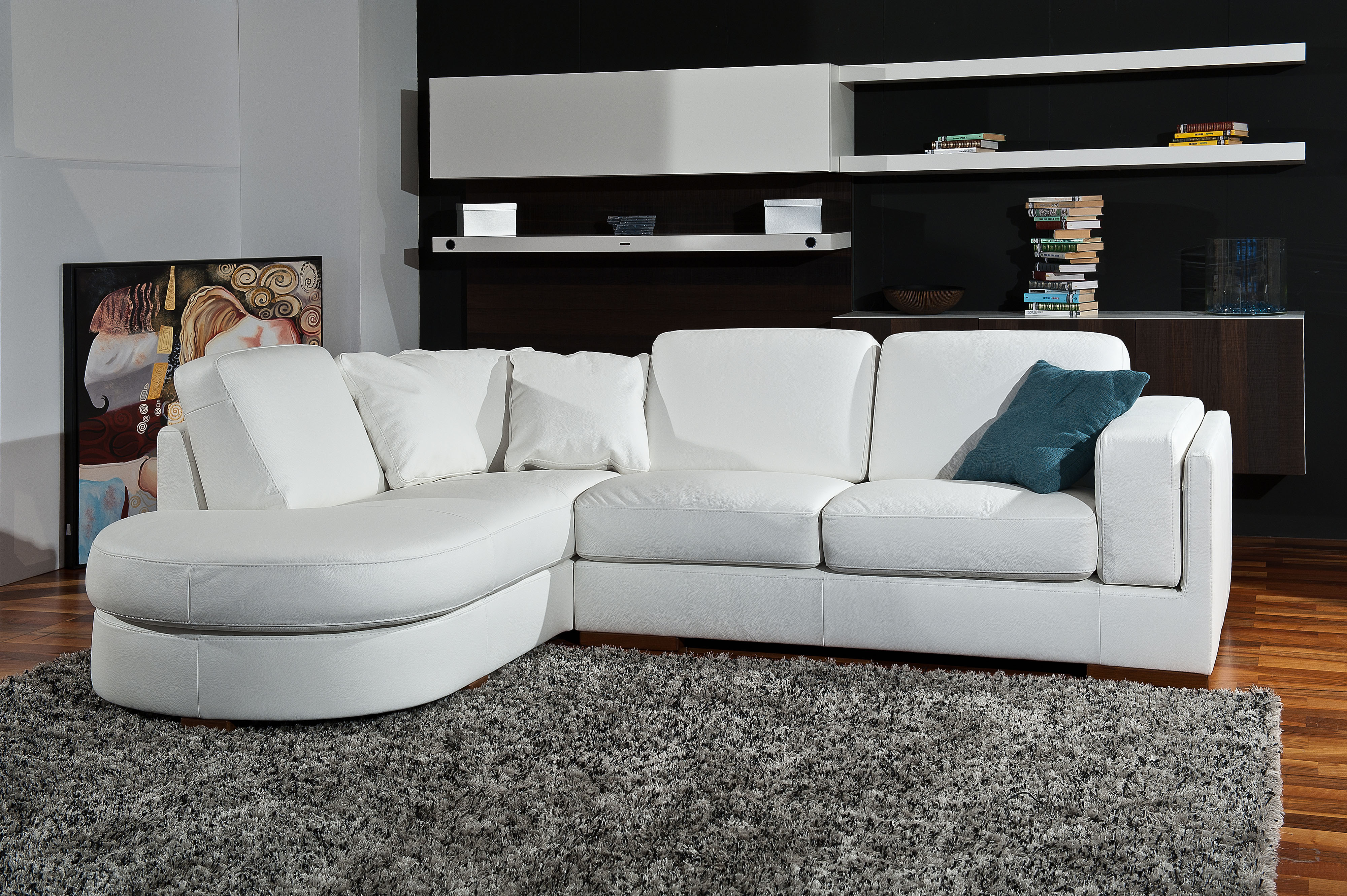 quality narrow profile leather sofa