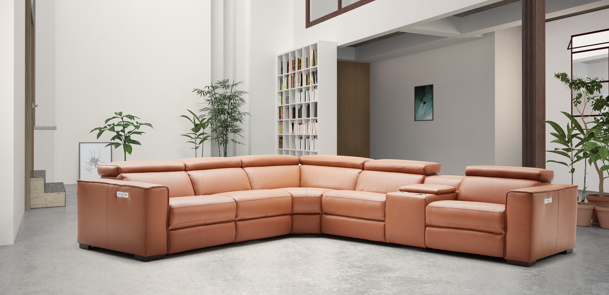 Advanced Adjustable Leather Corner Sectional Sofa with Cushions - Click Image to Close