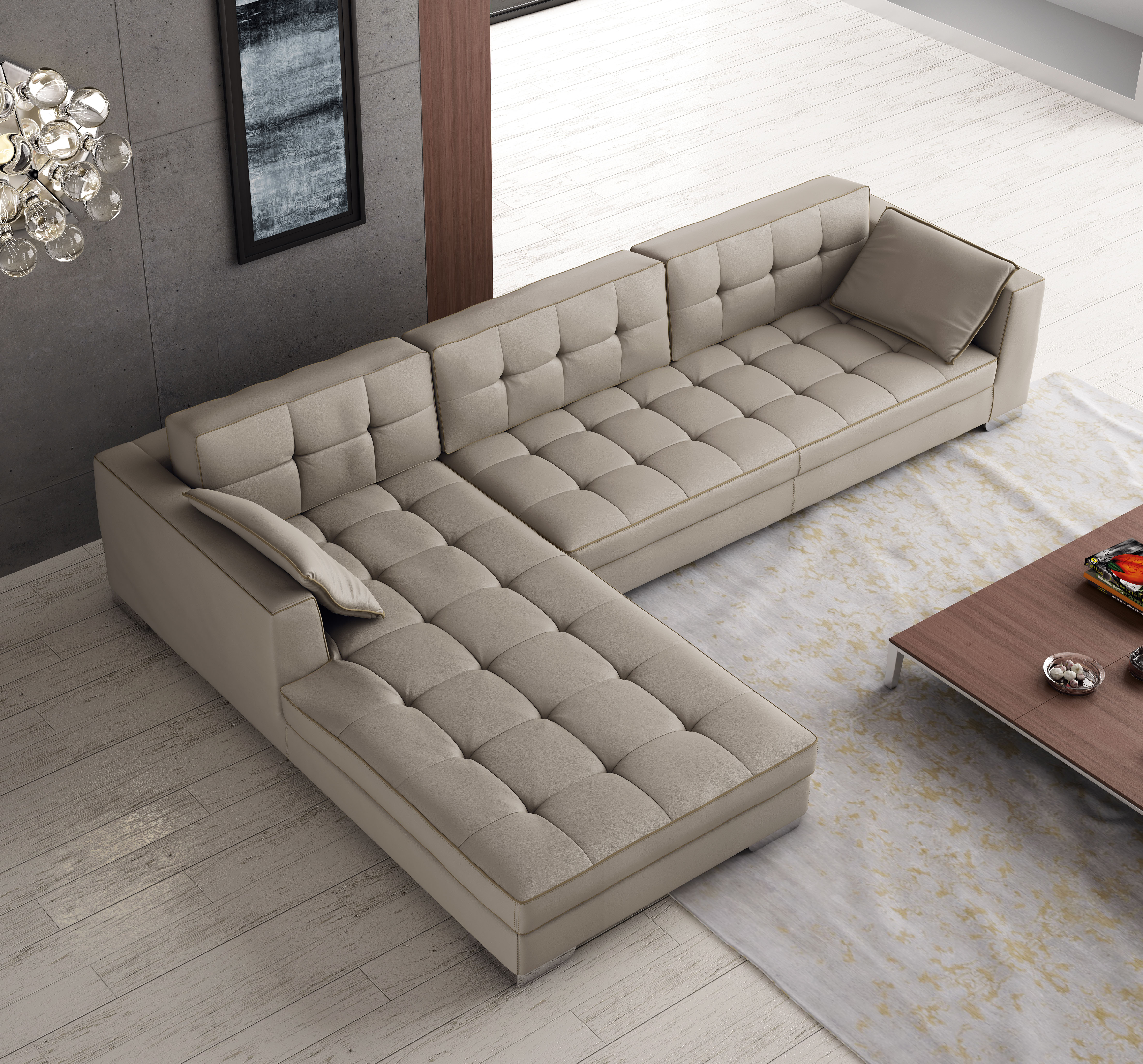 Luxury Tufted Designer All Leather Sectional - Click Image to Close