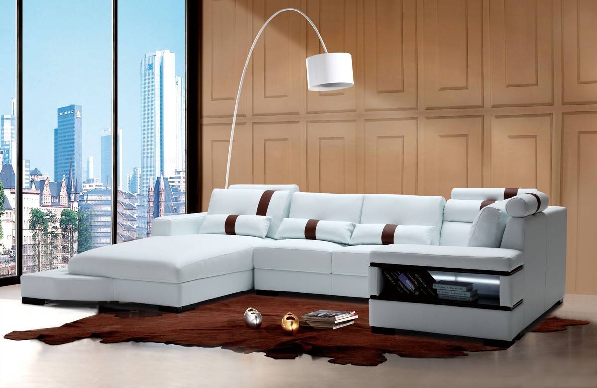 Graceful All Real Leather Sectional with Pillows - Click Image to Close