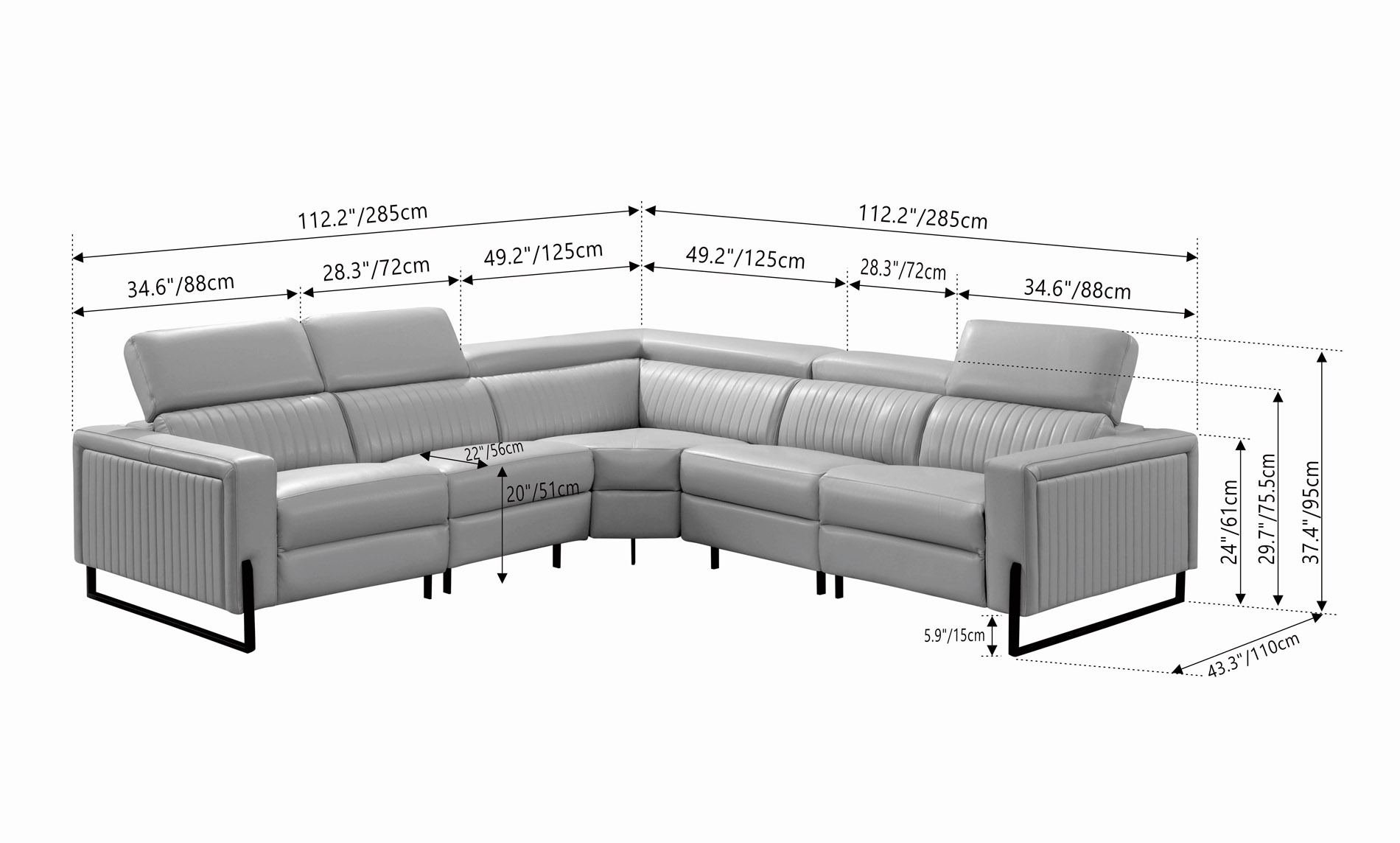 Adjustable Advanced Genuine Leather Sectional - Click Image to Close