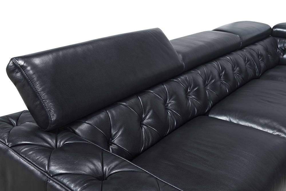 Large Contemporary Black Tufted Genuine Leather Sectional Sofa Las