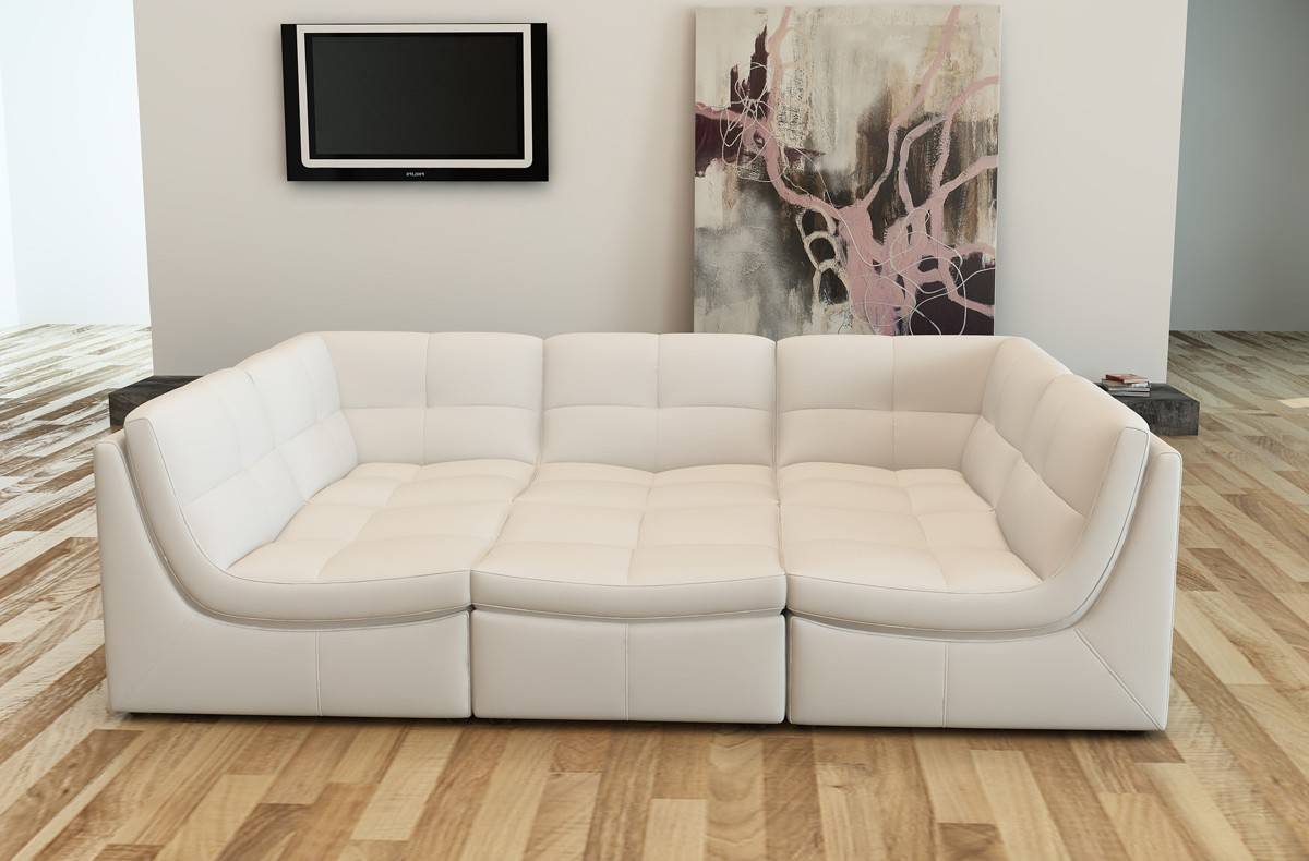 Advanced Adjustable Leather Curved Corner Sofa with Tufted Upholstery - Click Image to Close