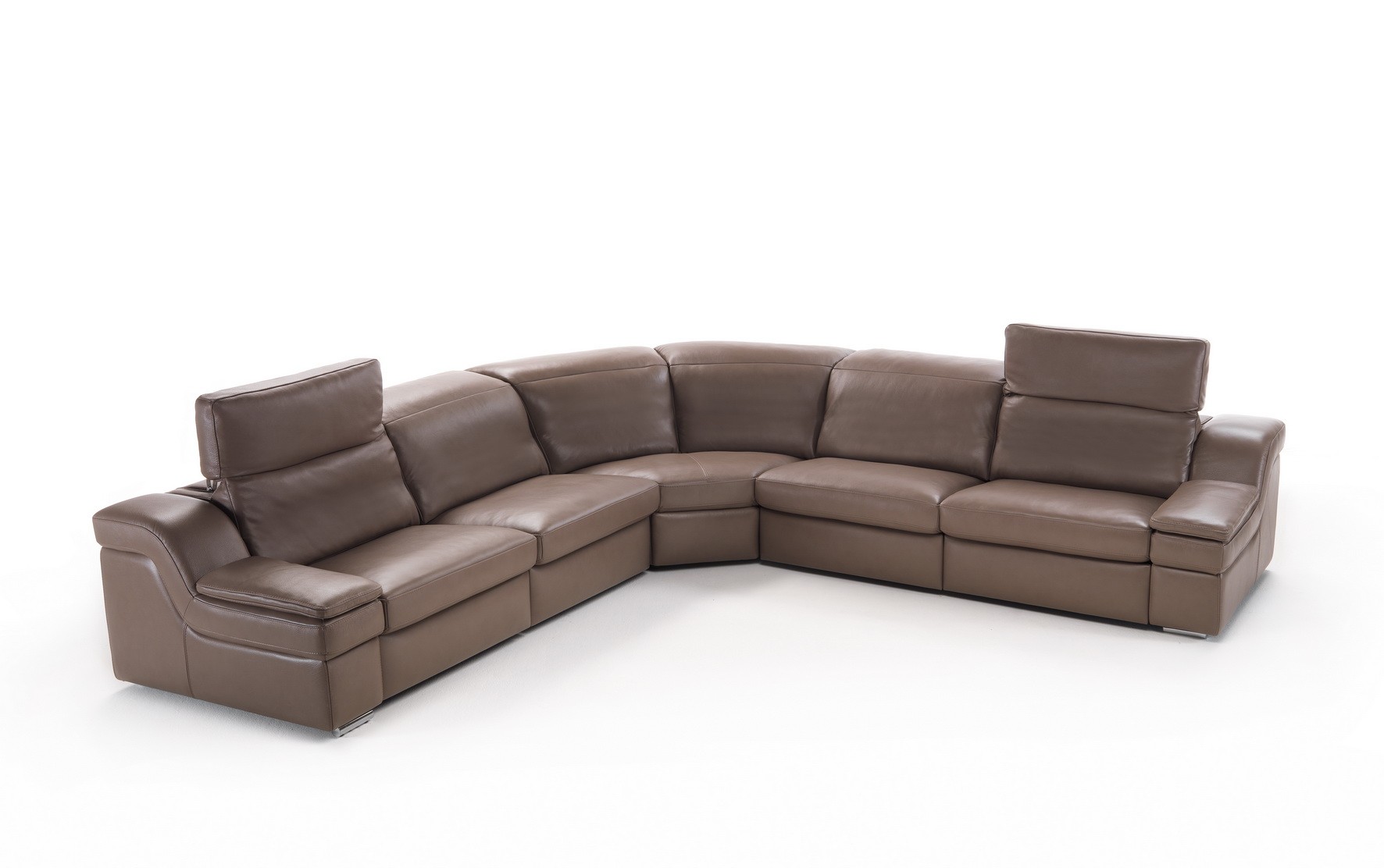 Brown Soft Italian Leather Sectional Sofa with Reclining Chairs - Click Image to Close