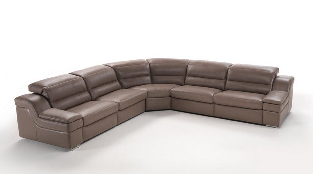 Brown Soft Italian Leather Sectional Sofa with Reclining Chairs - Click Image to Close