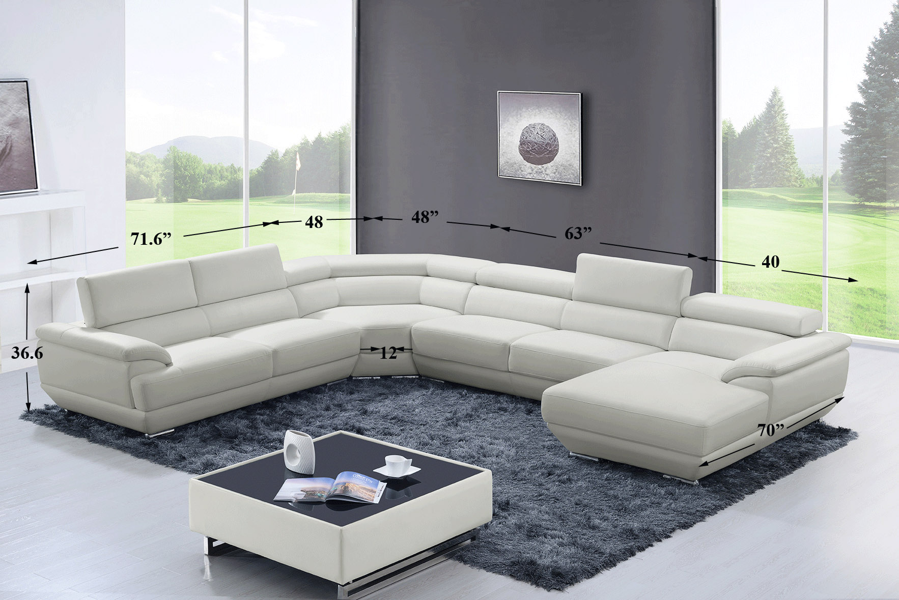 Sectional Upholstered in Real Leather with Comfortable Chaise Lounge