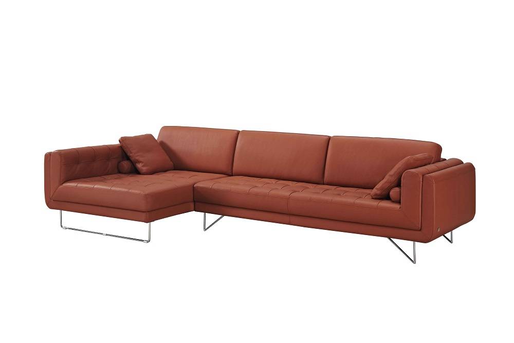 Pumpkin Italian Leather Sectional Sofa with Throw Pillows - Click Image to Close