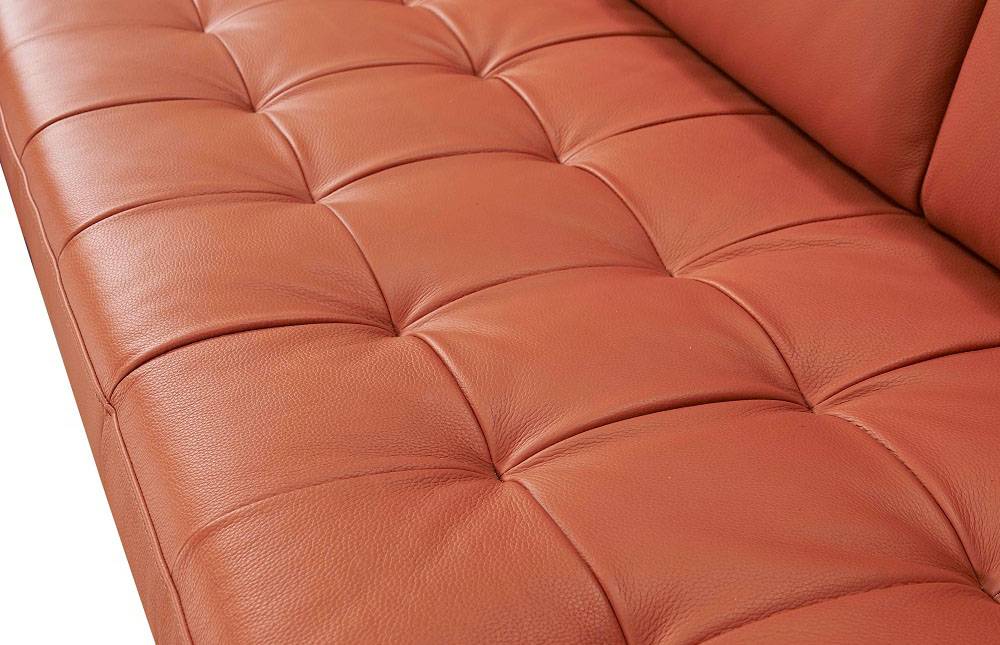 Pumpkin Italian Leather Sectional Sofa with Throw Pillows - Click Image to Close