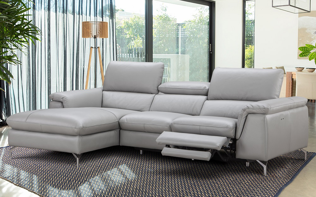Padded Seats Leather Sofa With Recliner J Serena 