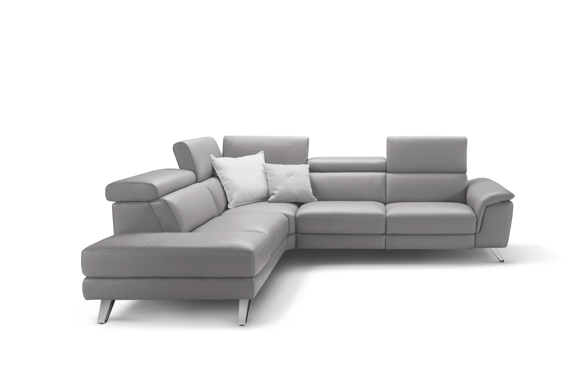 Italian Made Taupe Full Leather Sectional Sofa with Adjustable Headrest - Click Image to Close