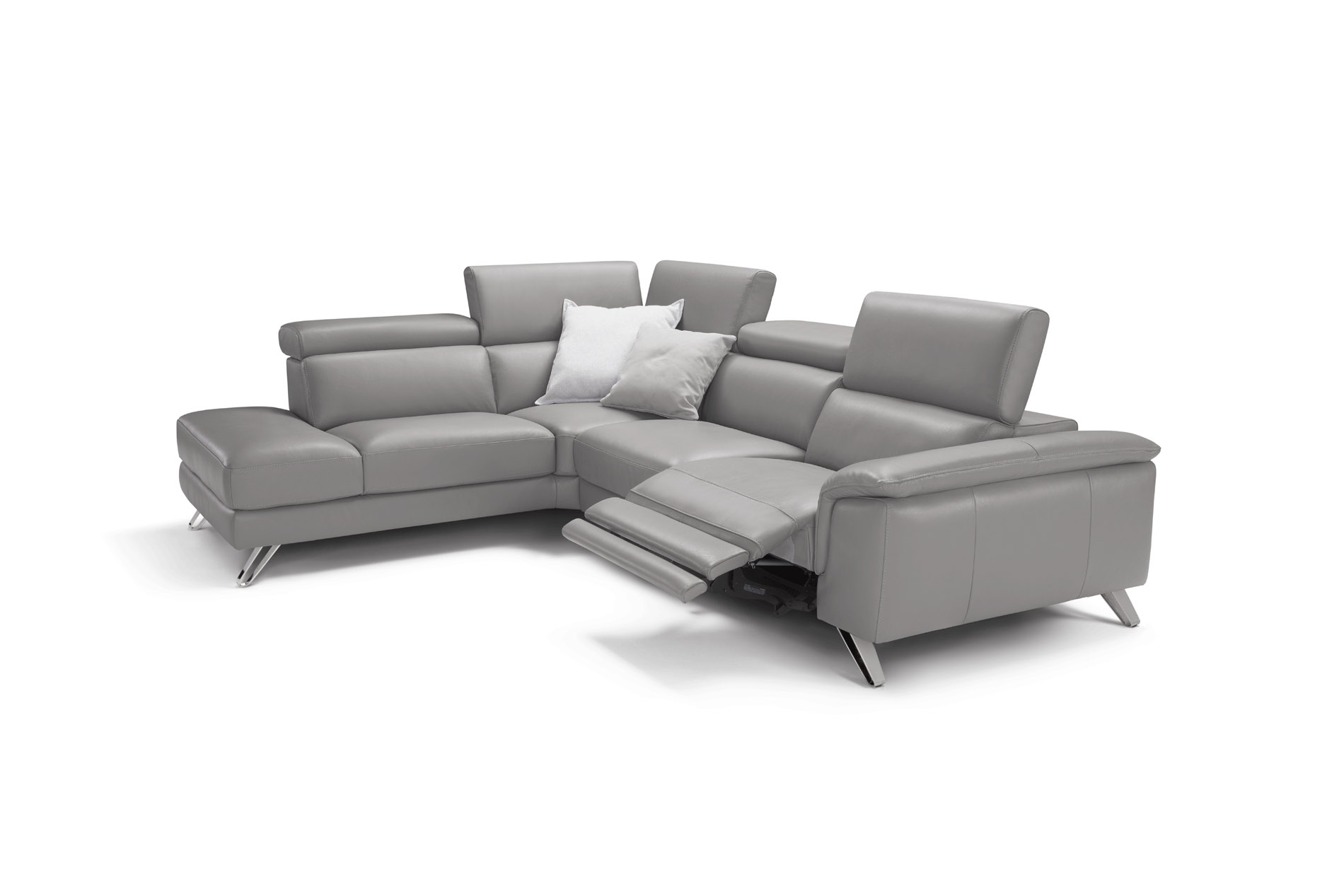 Italian Made Taupe Full Leather Sectional Sofa with Adjustable Headrest - Click Image to Close