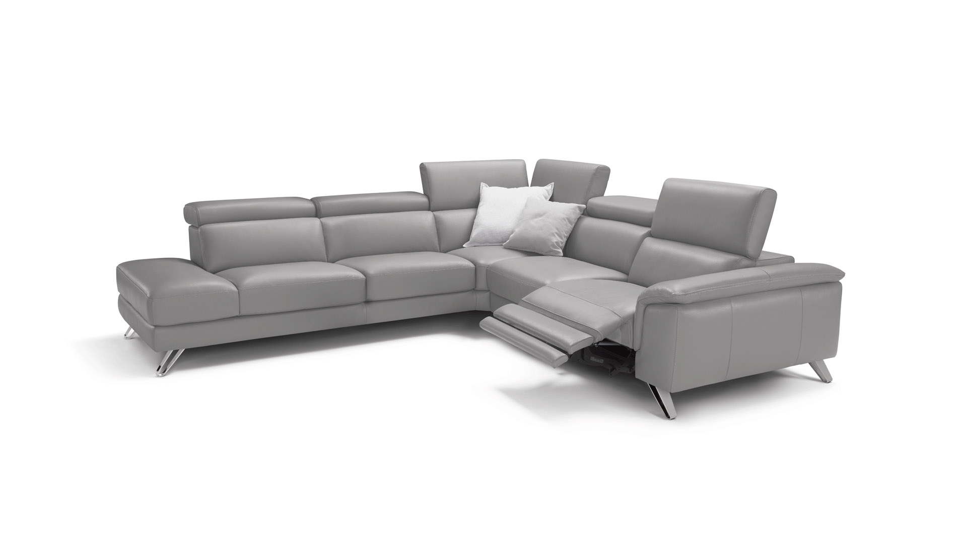 Italian Made Taupe Full Leather Sectional Sofa with Adjustable Headrest - Click Image to Close