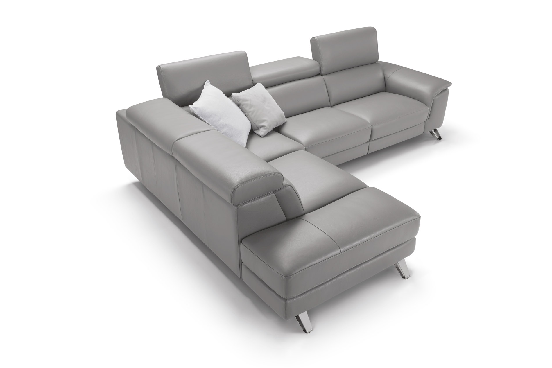 Italian Made Taupe Full Leather Sectional Sofa with Adjustable Headrest - Click Image to Close