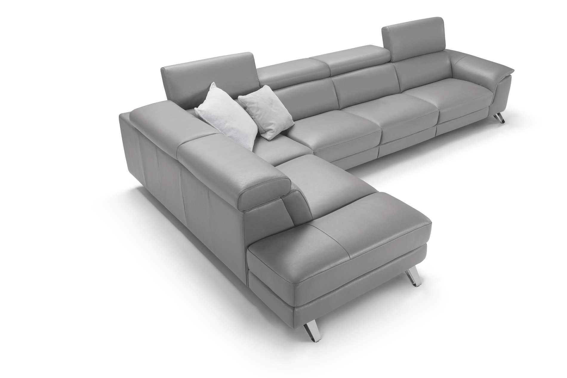 Italian Made Taupe Full Leather Sectional Sofa with Adjustable Headrest - Click Image to Close