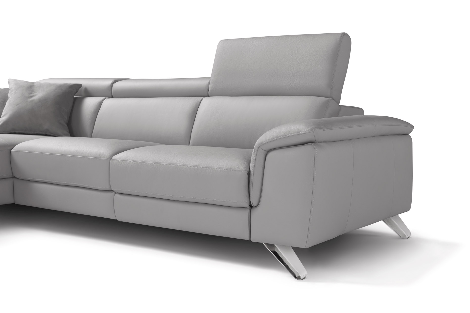 Italian Made Taupe Full Leather Sectional Sofa with Adjustable Headrest - Click Image to Close