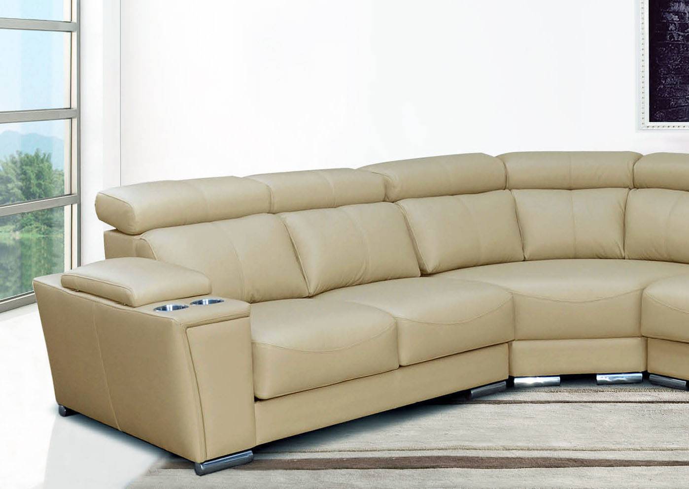 Cream Italian Leather Extra Large Sectional with Cup Holders - Click Image to Close