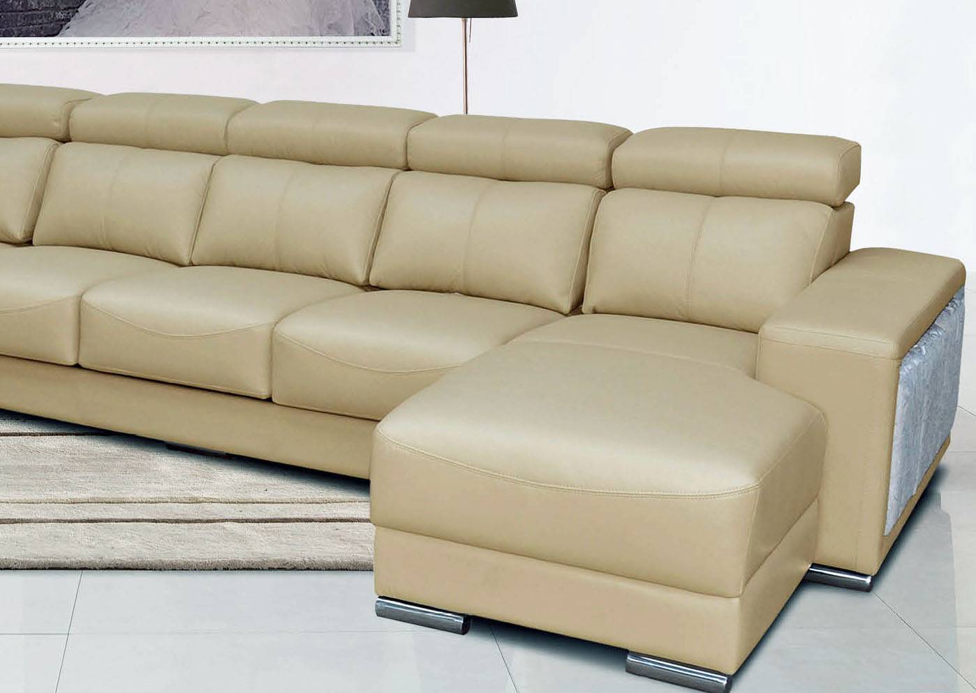 Cream Italian Leather Extra Large Sectional with Cup Holders - Click Image to Close