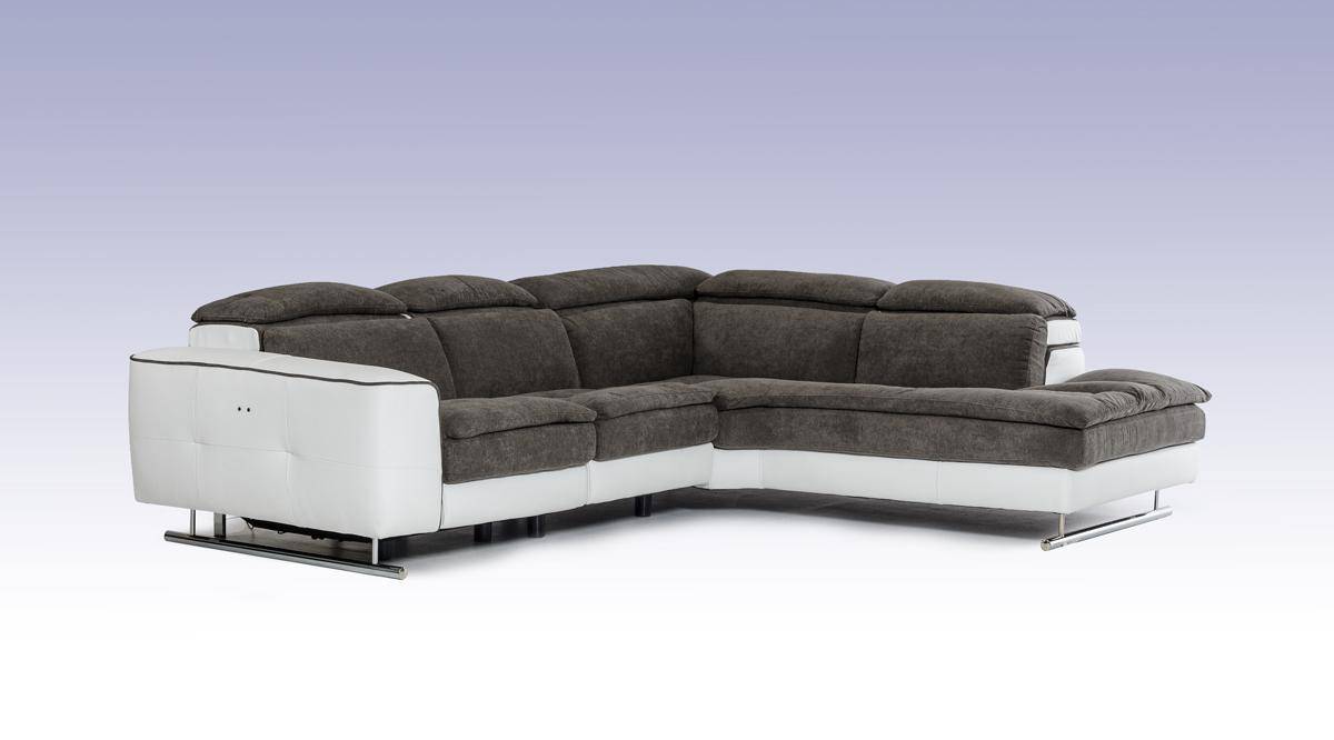 Made in Italy Grey and White Fabric and Leather Sectional with Recliner