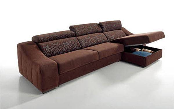 Pleasant Brown Fabric Reversible Sectional with Fold Out Mattress - Click Image to Close