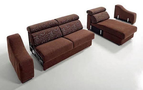 Pleasant Brown Fabric Reversible Sectional with Fold Out Mattress - Click Image to Close