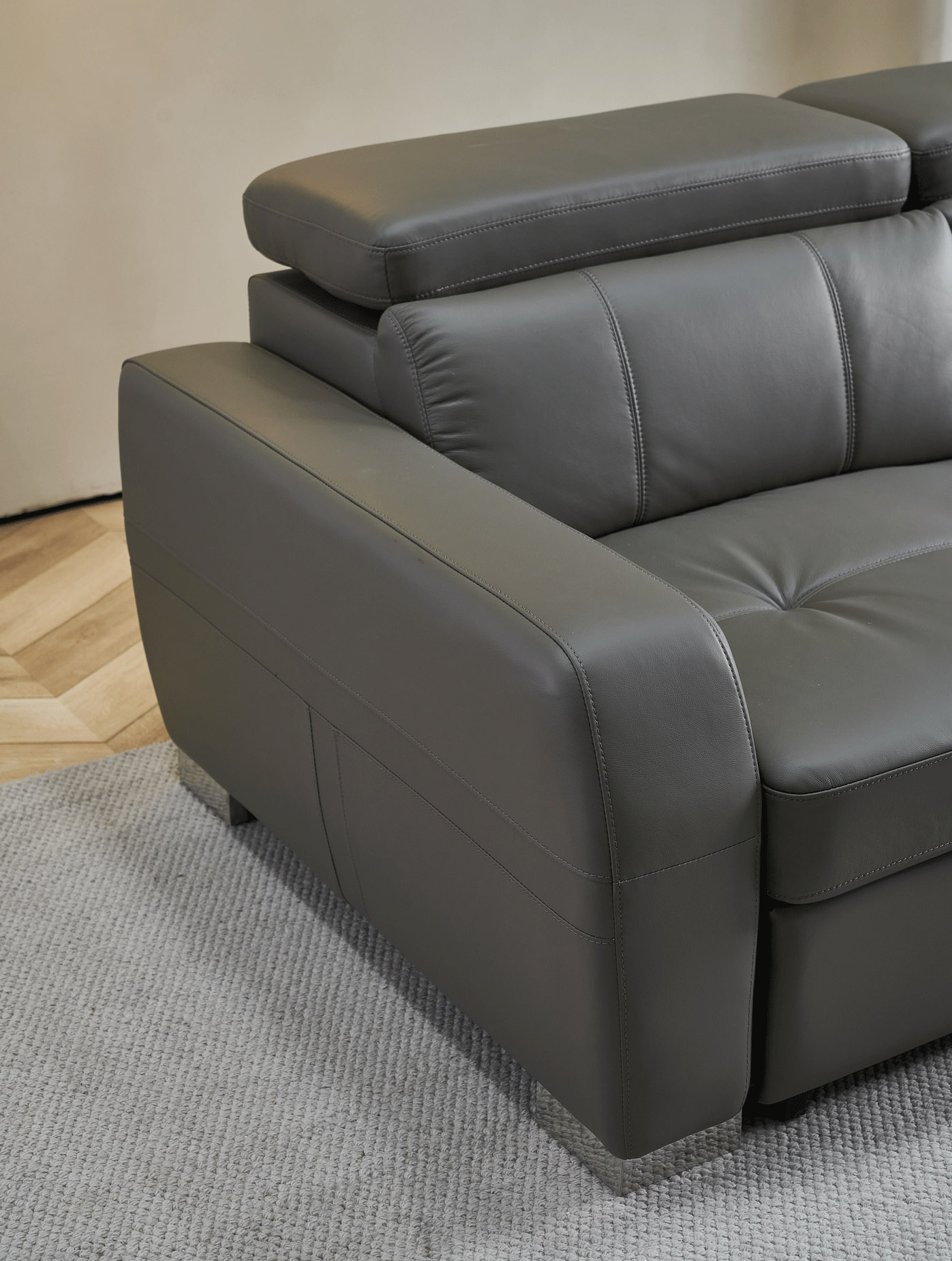 Contemporary Dark Grey Leather Sofabed Sectional