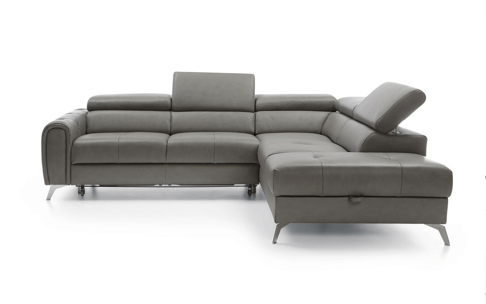 Contemporary Dark Grey Leather Sofabed Sectional - Click Image to Close