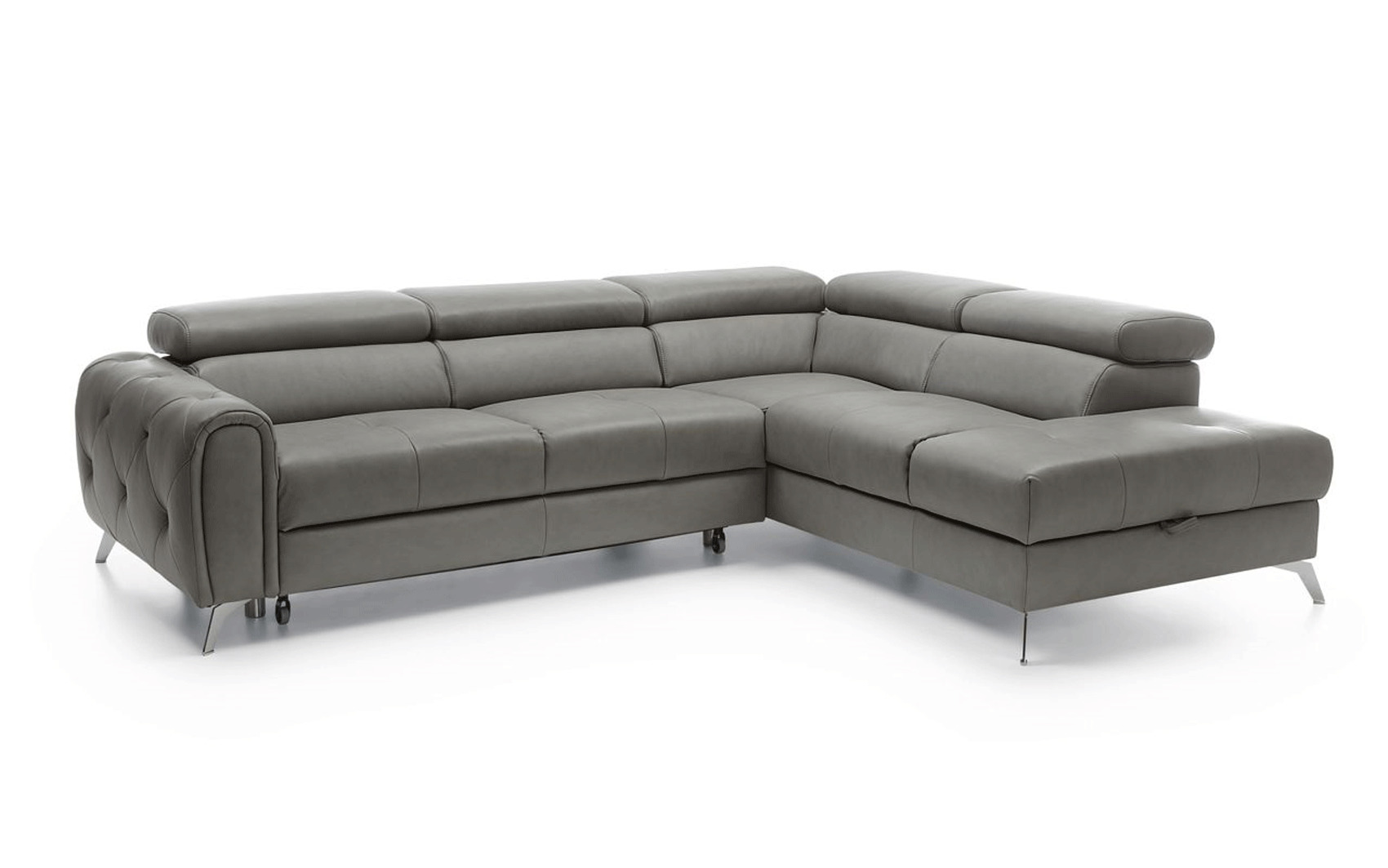 Contemporary Dark Grey Leather Sofabed Sectional - Click Image to Close