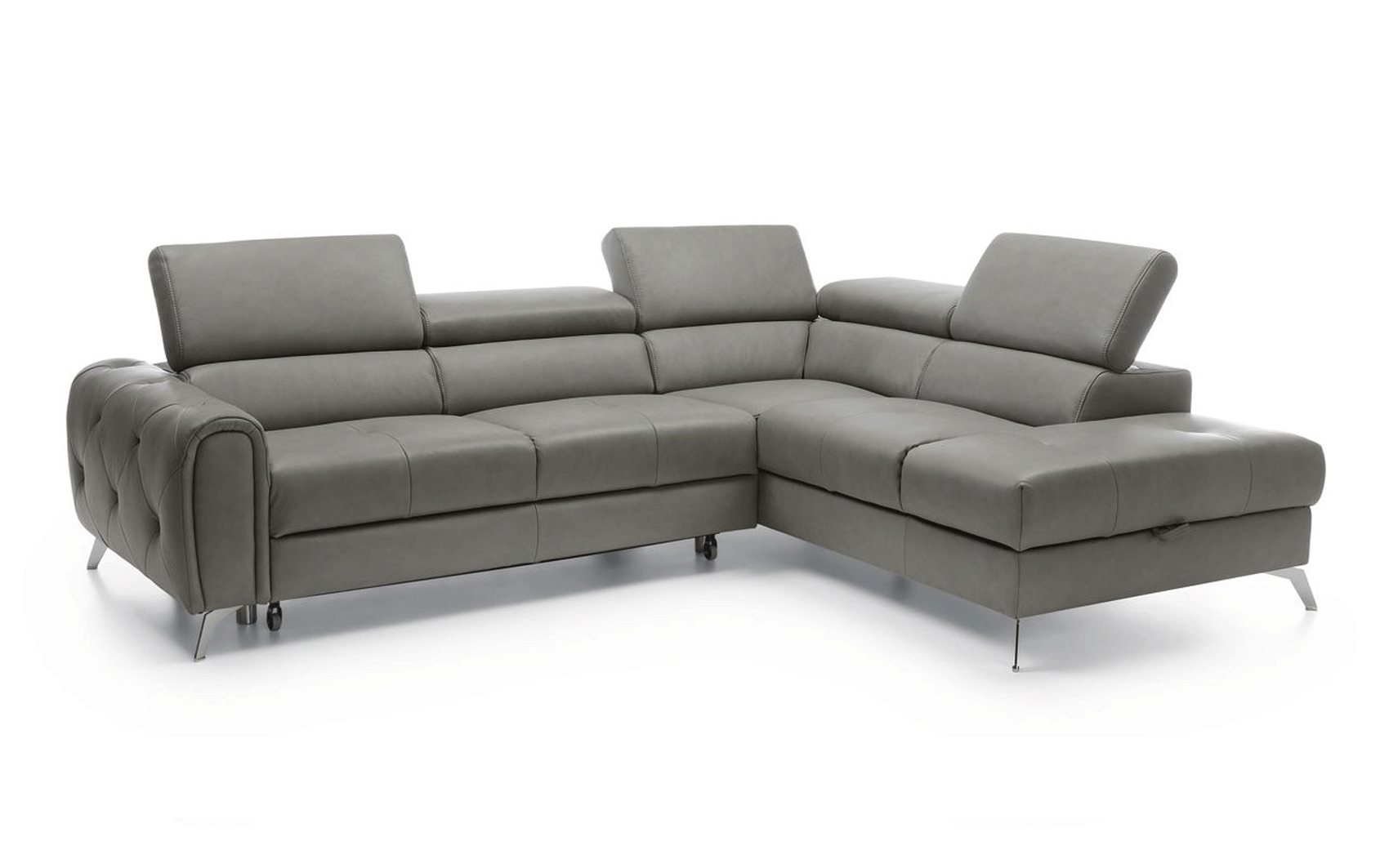 Contemporary Dark Grey Leather Sofabed Sectional - Click Image to Close