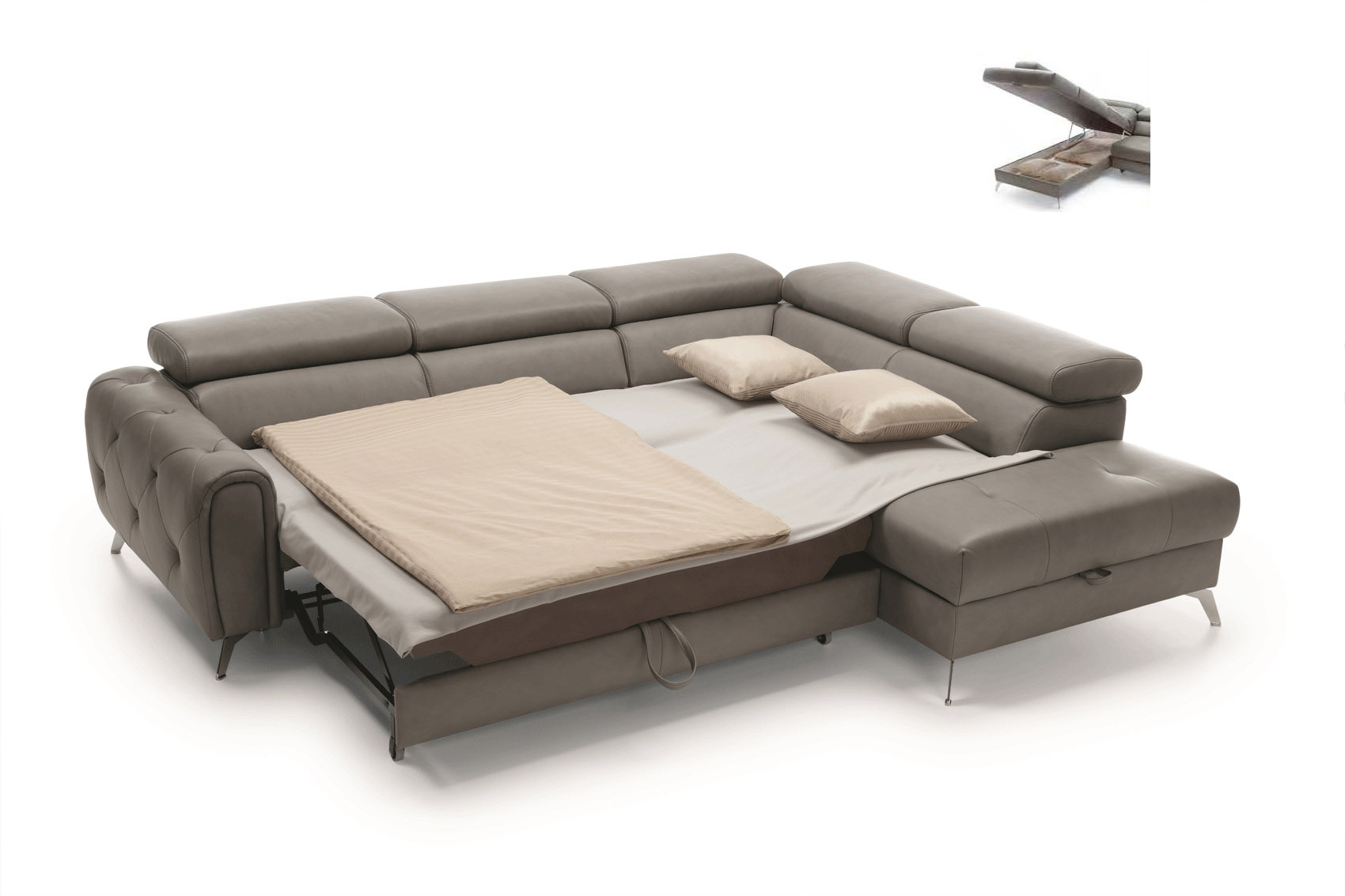 Contemporary Dark Grey Leather Sofabed Sectional - Click Image to Close