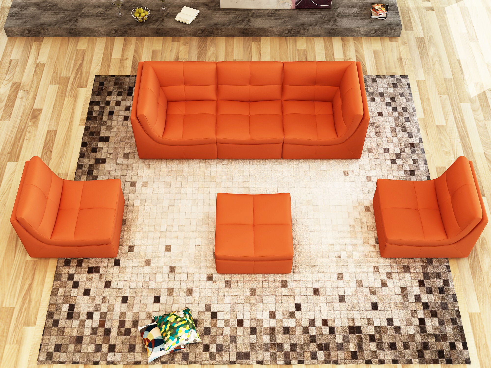 Elegant Tufted Leather Curved Corner Sofa - Click Image to Close