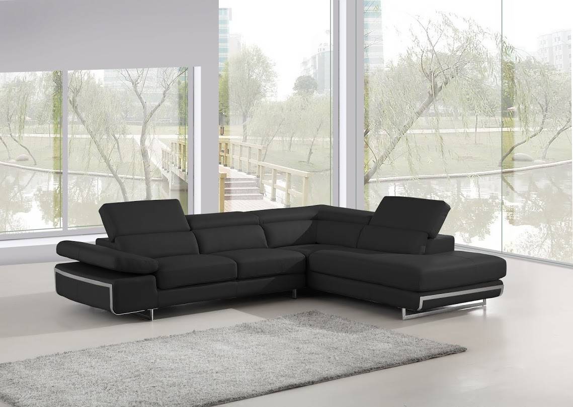 Bonded Leather Sectional with Motion Headrest and Steel Legs - Click Image to Close