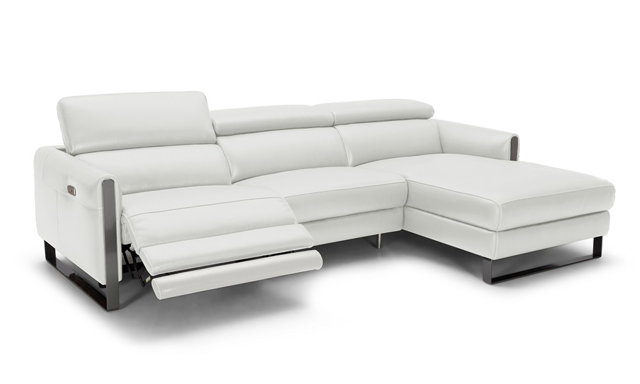 Reclining Footrest Lounge Sofa Sectional Set In White Leather Vella 