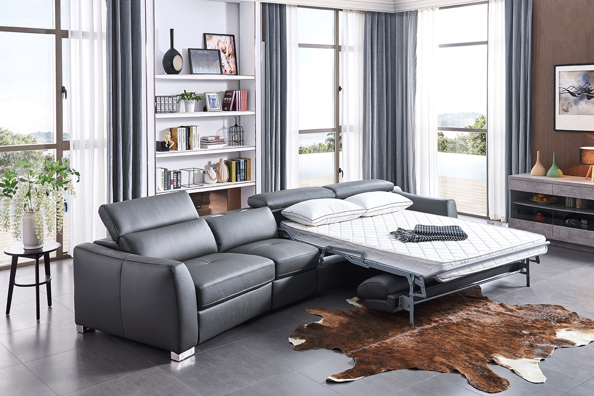 Leather Sectional with Pull Out Sleeper Bed - Click Image to Close