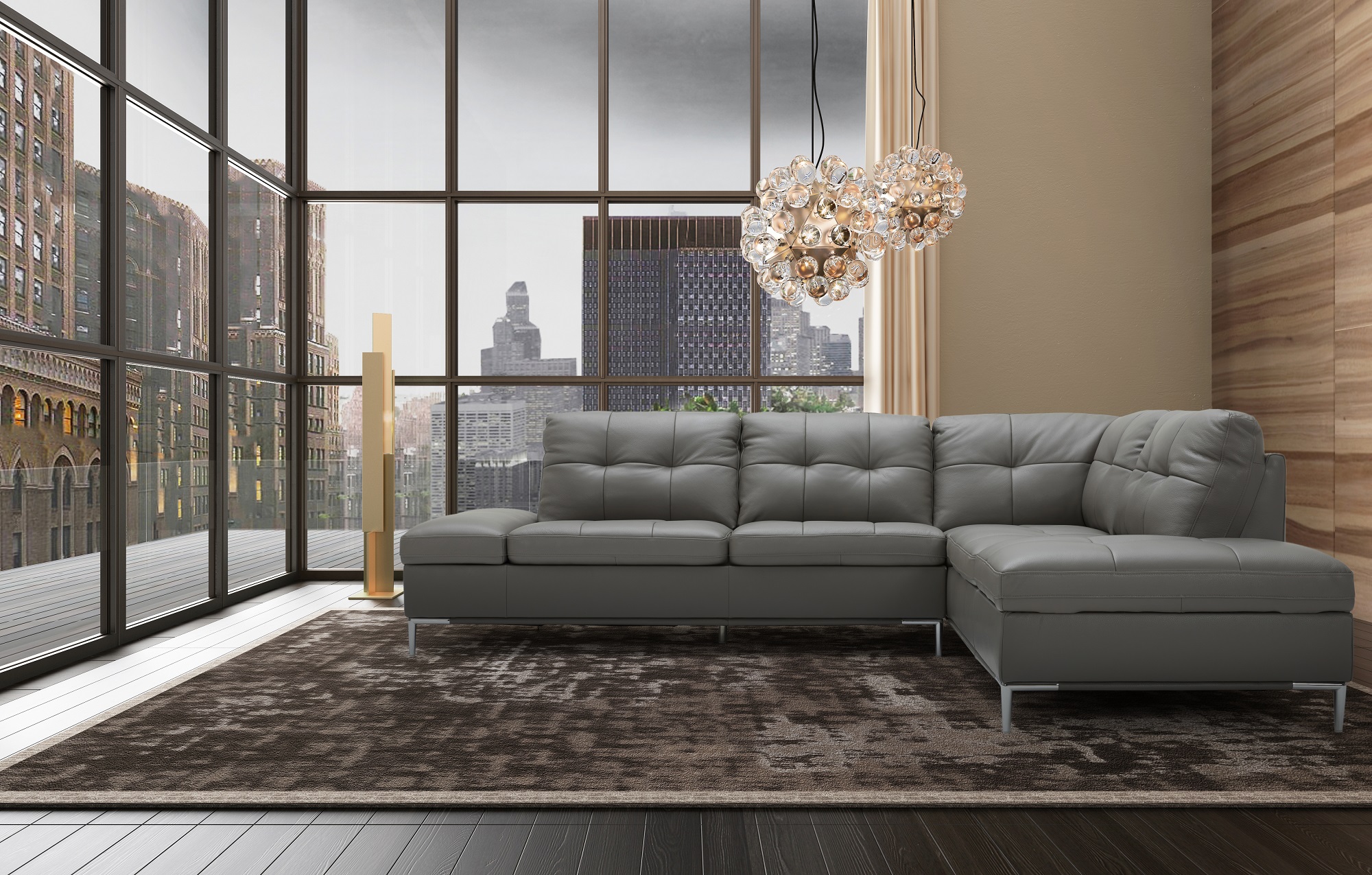 Sophisticated Leather Sectional with Chaise with Pillows - Click Image to Close