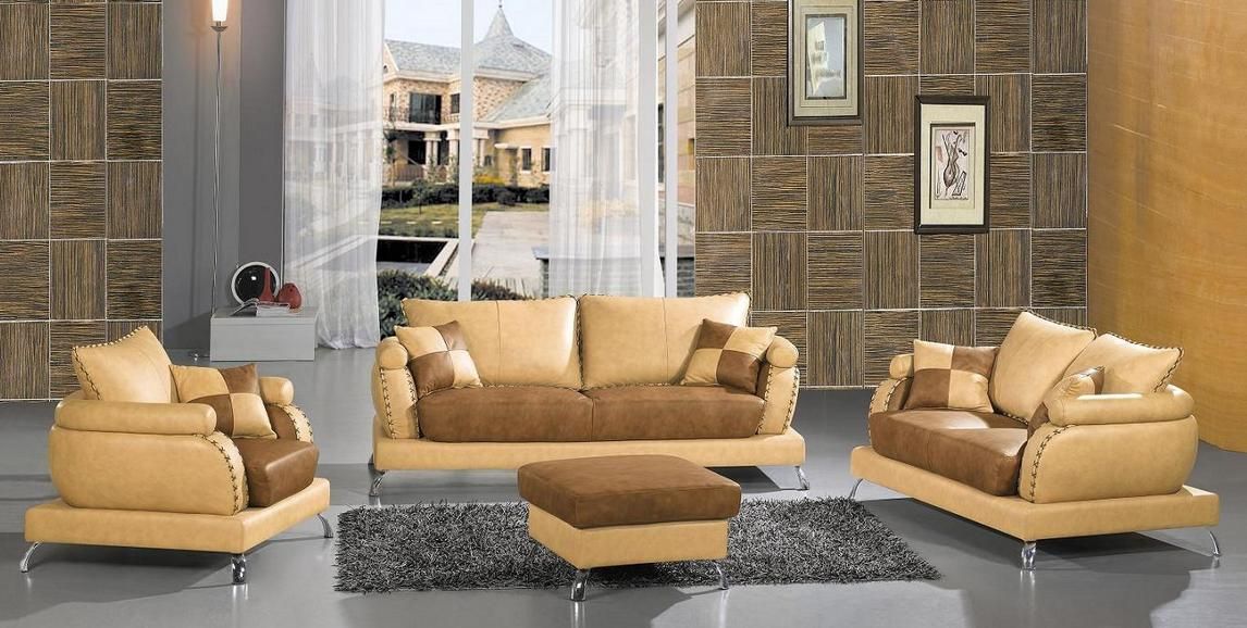 Camel Two Toned Leather Sofa Set Milwaukee Wisconsin V2222 Genuine And Italian Leather Modern Designer Sofas