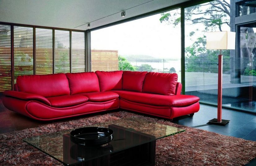 Red Bonded Leather Sectional Sofa with Soft Padded Seats Glendale