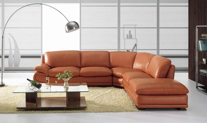 Elegant Top Grain Leather Sectional, Camel Color Leather Sectional Sofa