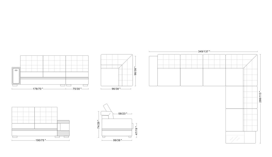 Adjustable Advanced Modern Leather Lshape Sectional Fresno California V6106