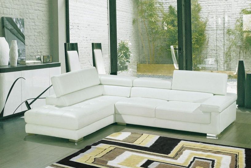 White Bonded Leather Sectional Sofa with Adjustable Headrests Fort