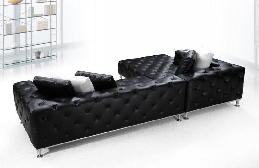 Elegant Tufted Full Leather Corner Couch - Click Image to Close