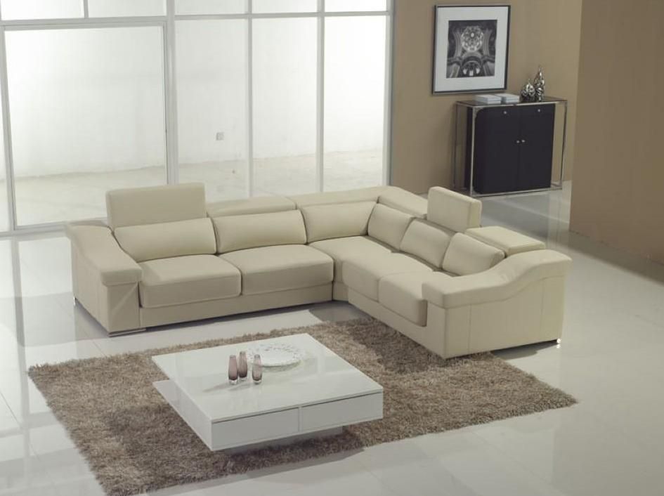 Adjustable Advanced Genuine Leather, Modern Cream Leather Sectional Sofa