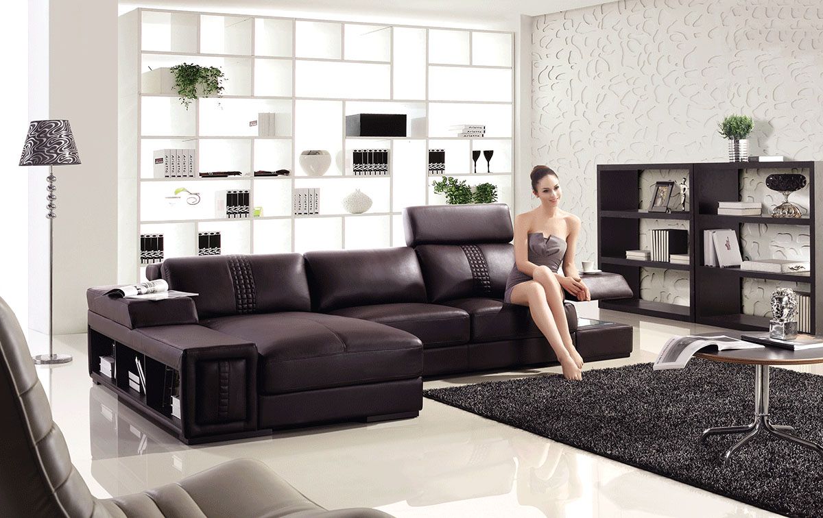 Advanced Adjustable Modern Leather Lshape Sectional with Pillows