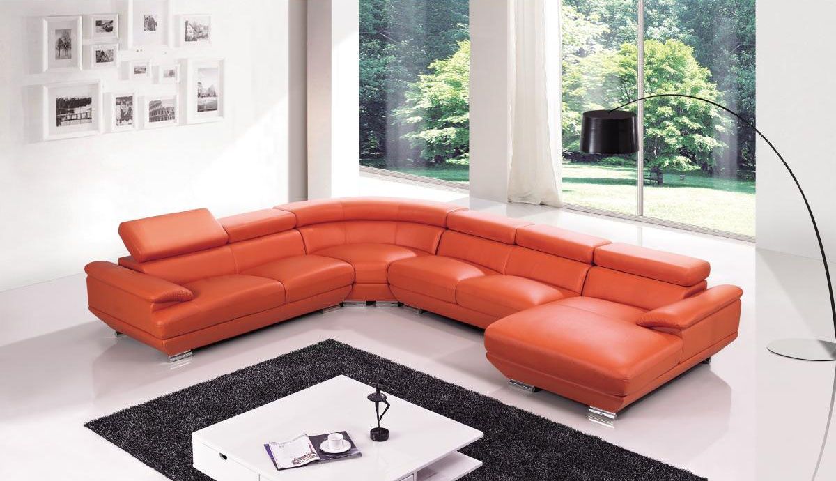 Exclusive Tufted Curved Sectional Sofa In Leather
