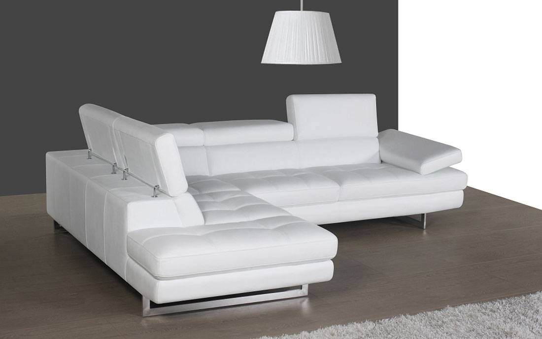 White leather store sectional with chaise