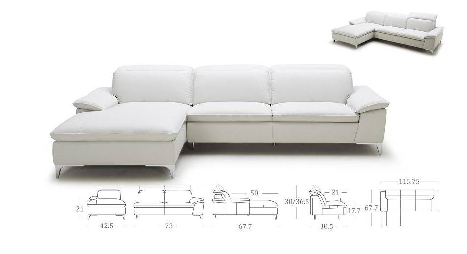 White Two Piece Sectional Sofa with Ratchet Headrest - Click Image to Close