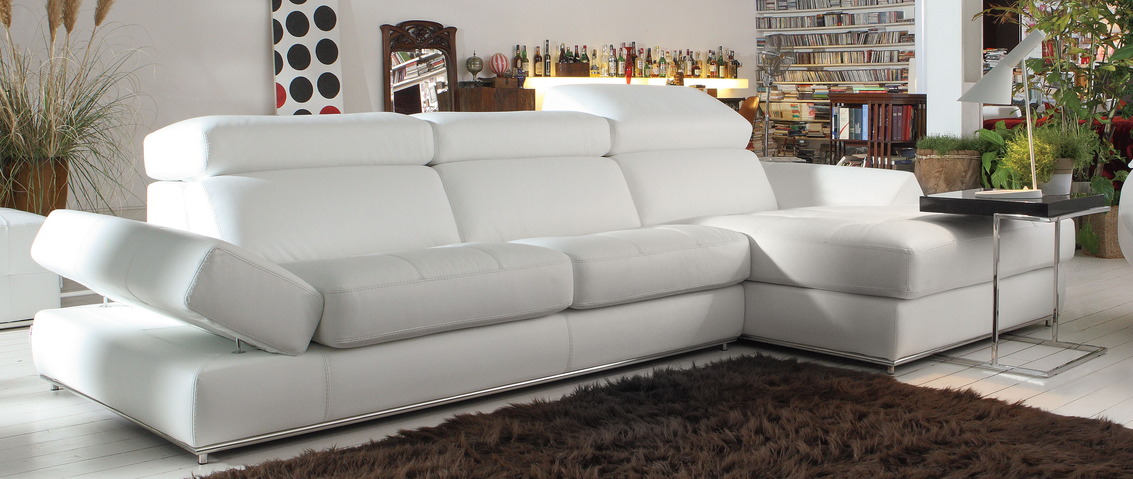 Simple Clean Design White Top Grain Italian Leather Sectional - Click Image to Close