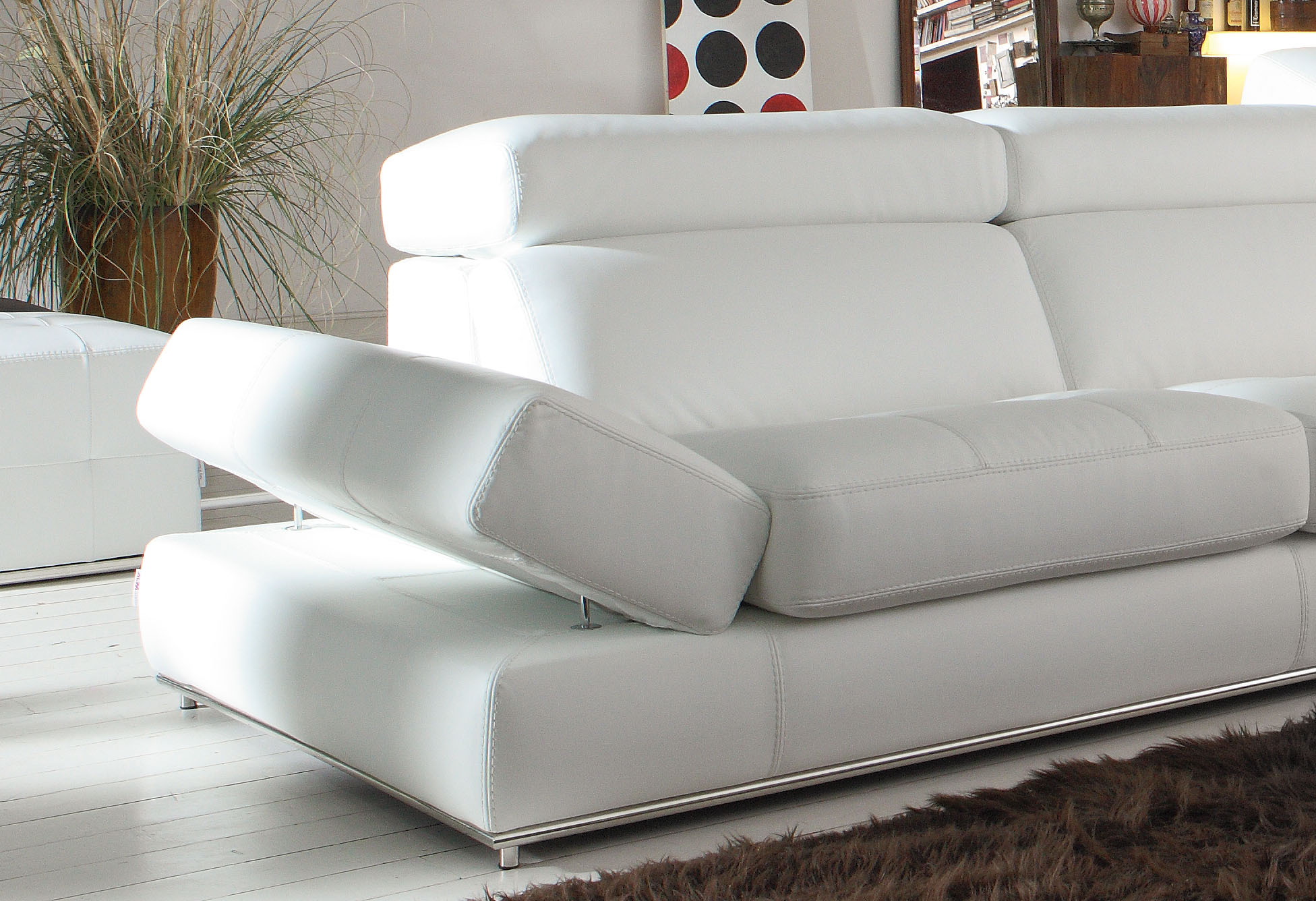 Simple Clean Design White Top Grain Italian Leather Sectional - Click Image to Close
